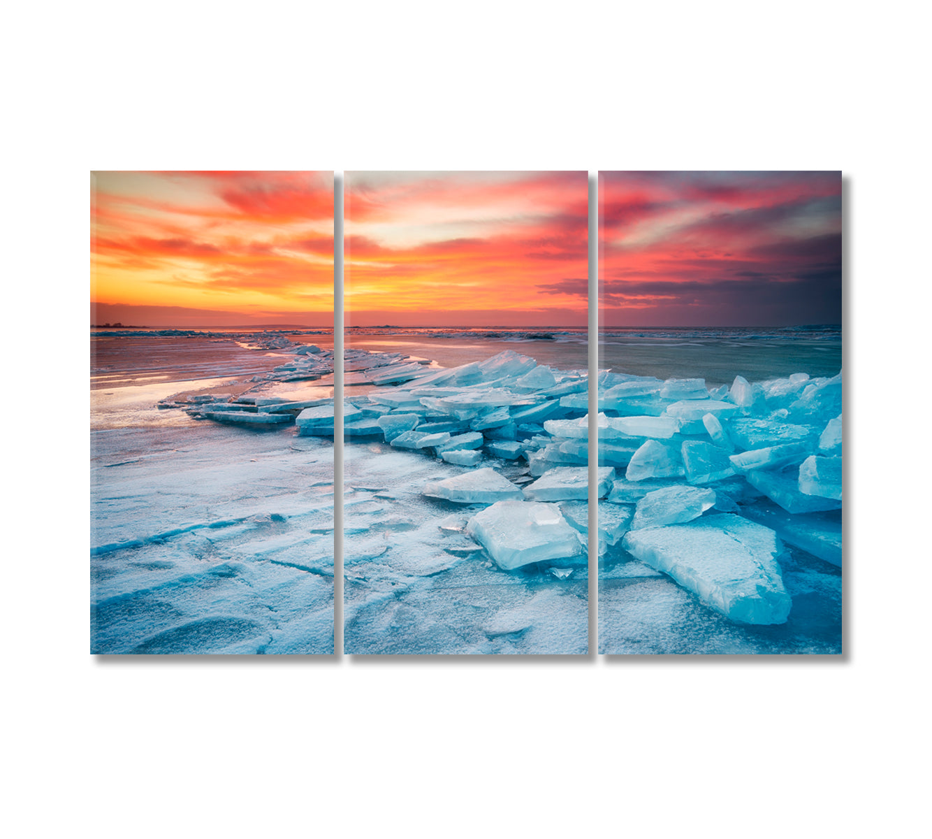 Winter Landscape on Seashore During Sunset Canvas Print-Canvas Print-CetArt-3 Panels-36x24 inches-CetArt