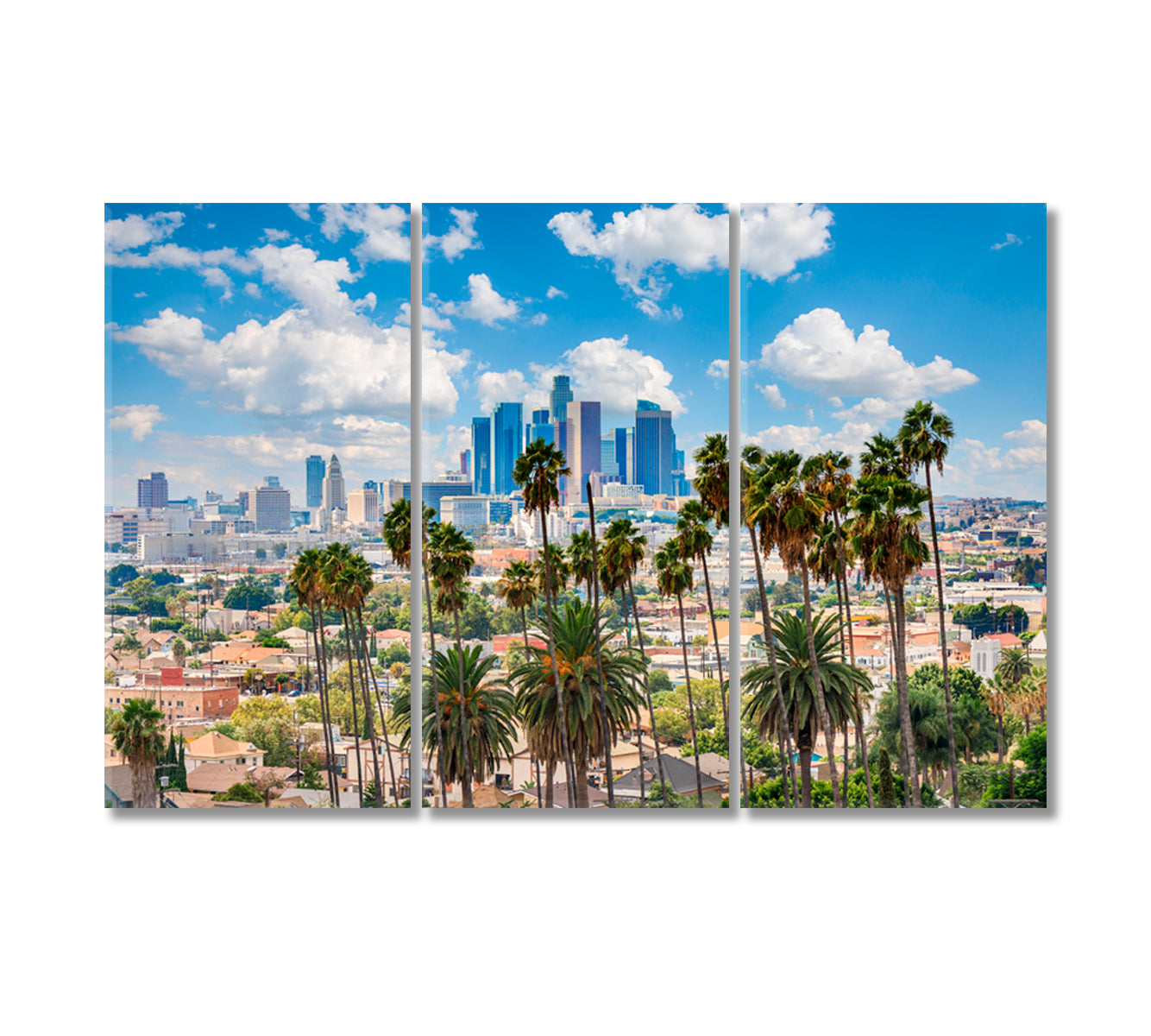 Los Angeles Skyline with Palm Trees USA Canvas Print-Canvas Print-CetArt-3 Panels-36x24 inches-CetArt