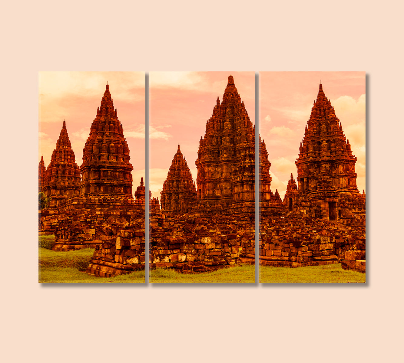 Prambanan Temple Indonesia Canvas Print-Canvas Print-CetArt-3 Panels-36x24 inches-CetArt