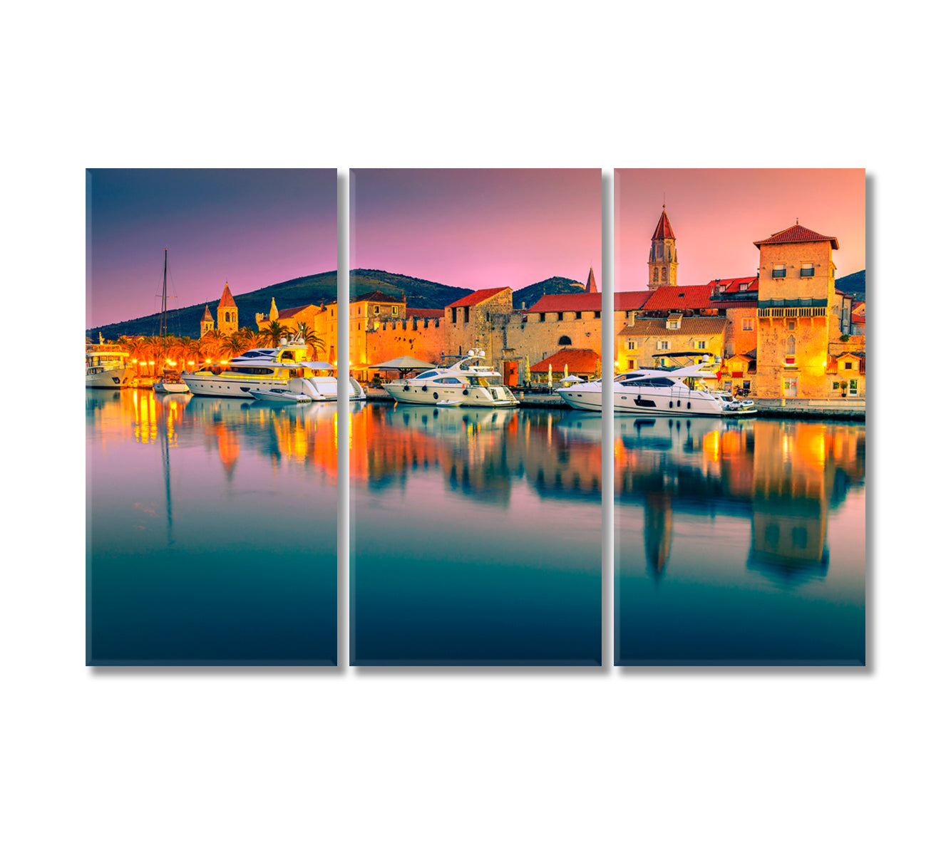Medieval Old Town Trogir with Harbor and Luxury Yachts Croatia Canvas Print-Canvas Print-CetArt-3 Panels-36x24 inches-CetArt