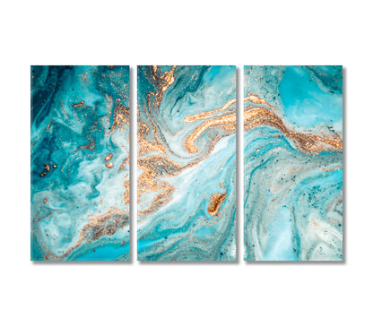 Modern Gold and Turquoise Marble Canvas Print-Canvas Print-CetArt-3 Panels-36x24 inches-CetArt