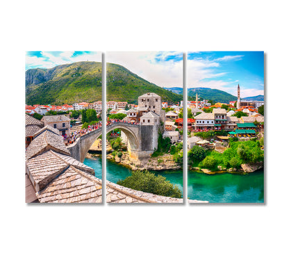 Mostar Bridge Old Town Bosnia and Herzegovina Europe Canvas Print-Canvas Print-CetArt-3 Panels-36x24 inches-CetArt