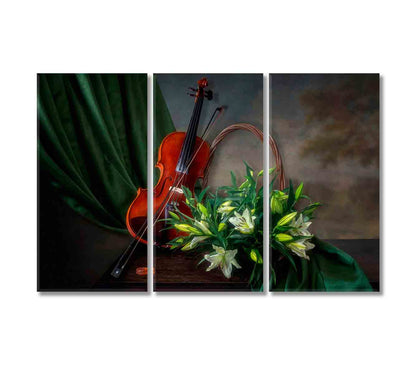 Still Life Violin and White Lily Canvas Print-Canvas Print-CetArt-3 Panels-36x24 inches-CetArt