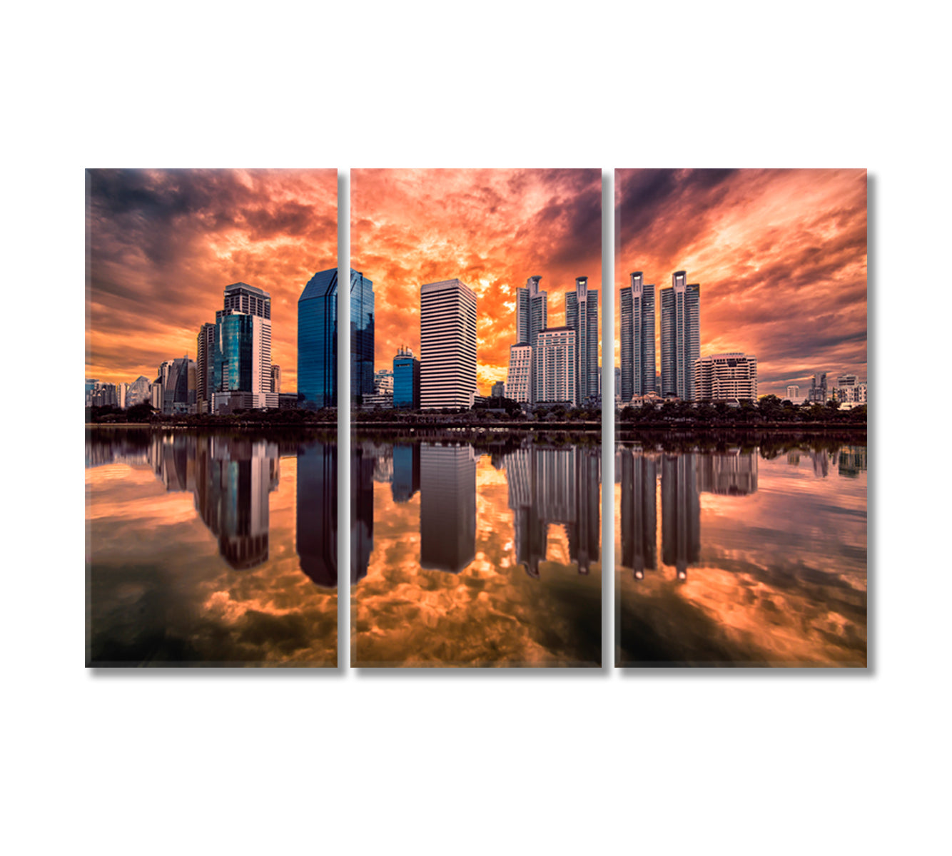 Morning Bangkok Skyline Thailand Canvas Print-Canvas Print-CetArt-3 Panels-36x24 inches-CetArt