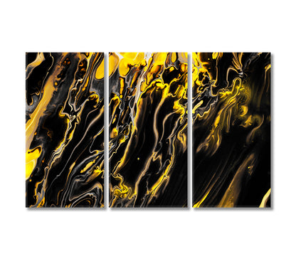 Black and Yellow Fluid Marble Pattern Canvas Print-Canvas Print-CetArt-3 Panels-36x24 inches-CetArt