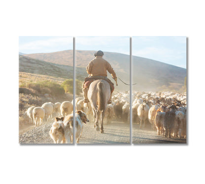 Gauchos Herding a Herd of Goats Canvas Print-Canvas Print-CetArt-3 Panels-36x24 inches-CetArt