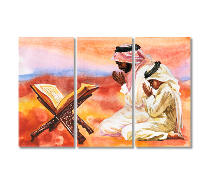Muslim Father and Son Praying Together Canvas Print-Canvas Print-CetArt-3 Panels-36x24 inches-CetArt