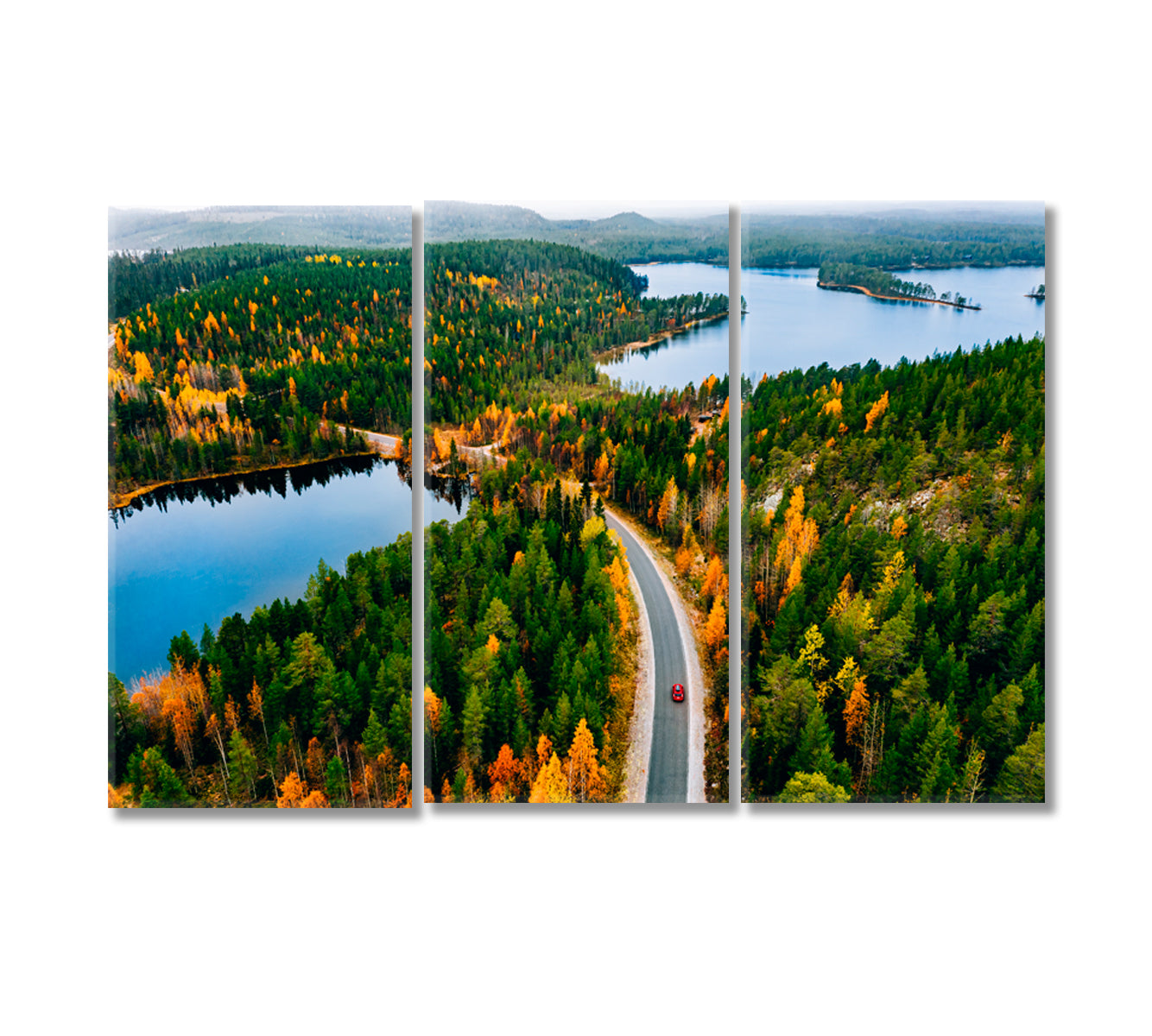 Autumn Forest with Blue Lake Finland Canvas Print-Canvas Print-CetArt-3 Panels-36x24 inches-CetArt