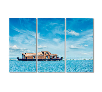 Houseboat in Vembanad Lake India Canvas Print-Canvas Print-CetArt-3 Panels-36x24 inches-CetArt