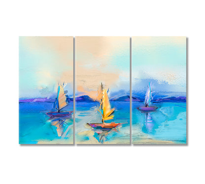 Abstract Seascape with Sailboat Canvas Print-Canvas Print-CetArt-3 Panels-36x24 inches-CetArt