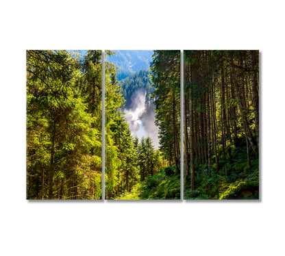 Mountain Forest with Krimml Waterfall Austria Canvas Print-Canvas Print-CetArt-3 Panels-36x24 inches-CetArt