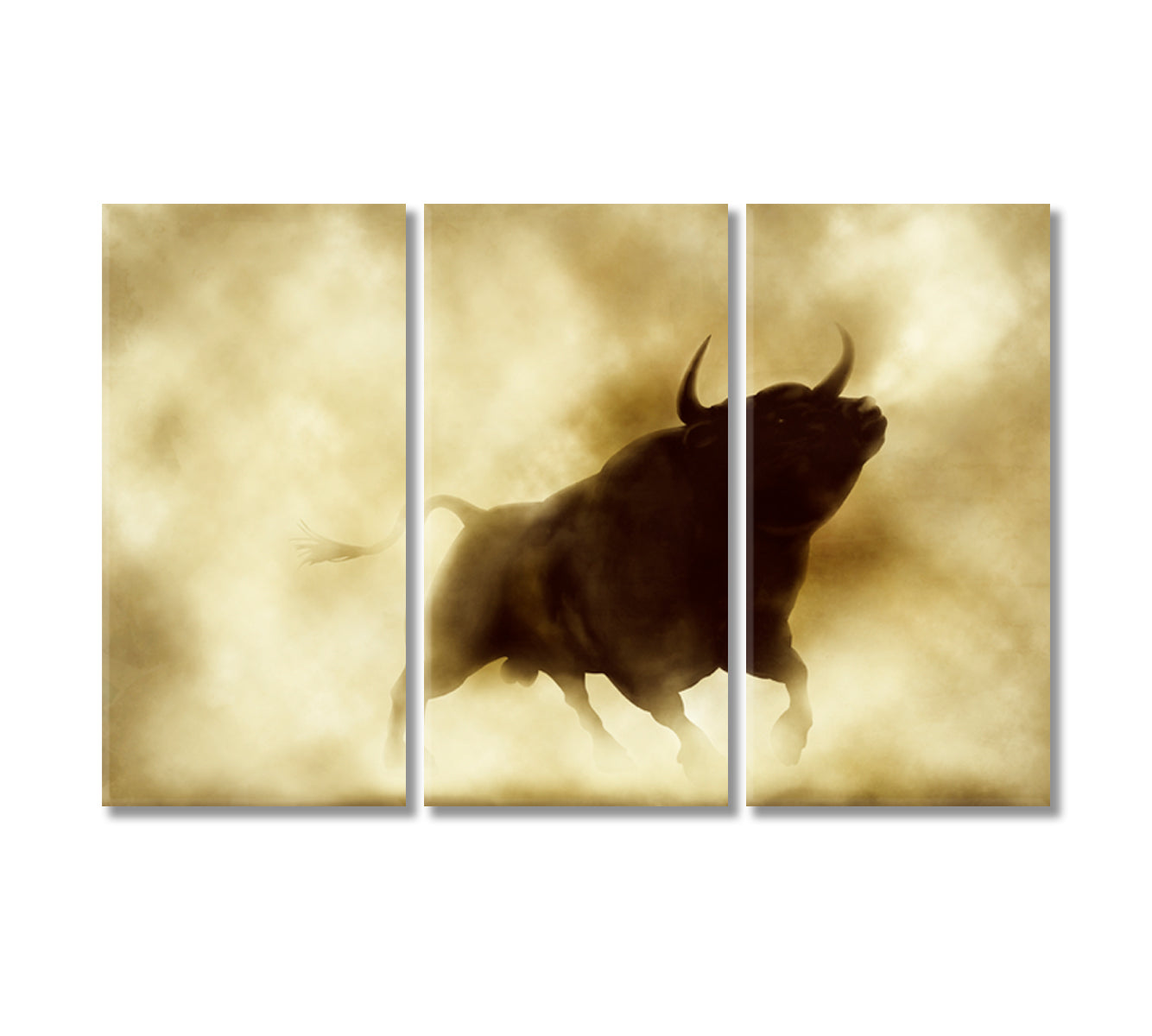 Angry Bull Silhouette in Smoke Canvas Print-Canvas Print-CetArt-3 Panels-36x24 inches-CetArt