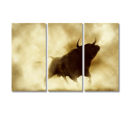 Angry Bull Silhouette in Smoke Canvas Print-Canvas Print-CetArt-3 Panels-36x24 inches-CetArt
