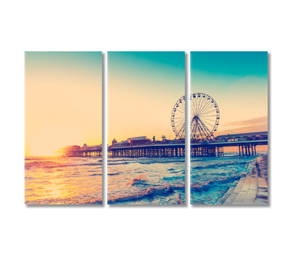 Blackpool Central Pier with Ferris Wheel Lancashire England Canvas Print-Canvas Print-CetArt-3 Panels-36x24 inches-CetArt