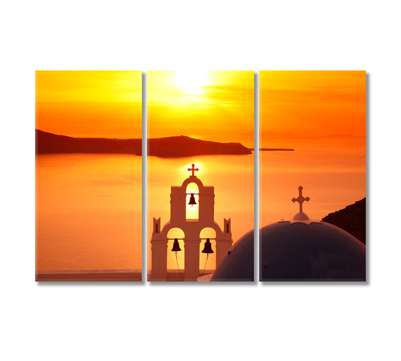 Firostefani Church at Sunset Greece Canvas Print-Canvas Print-CetArt-3 Panels-36x24 inches-CetArt