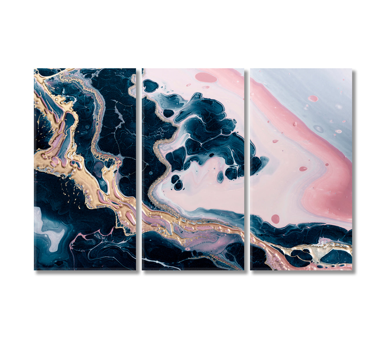 Beautiful Blue and Pink Marble Waves and Swirls Canvas Print-Canvas Print-CetArt-3 Panels-36x24 inches-CetArt