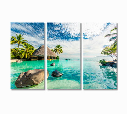 Bungalow in Tahiti French Polynesia Canvas Print-Canvas Print-CetArt-3 Panels-36x24 inches-CetArt