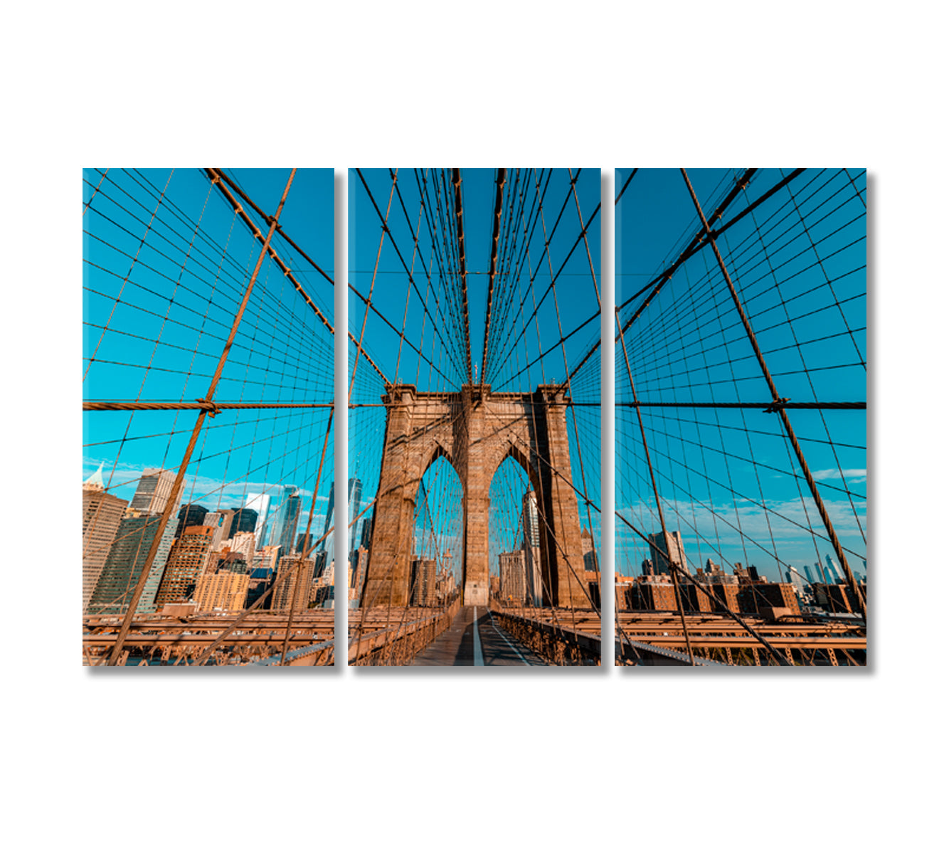 Brooklyn Bridge on Sunny Day Manhattan New York Canvas Print-Canvas Print-CetArt-3 Panels-36x24 inches-CetArt