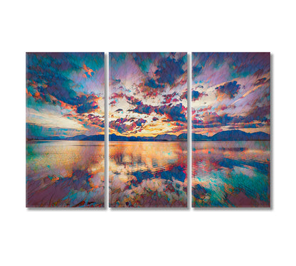 Lake with Beautiful Clouds Landscape Canvas Print-Canvas Print-CetArt-3 Panels-36x24 inches-CetArt