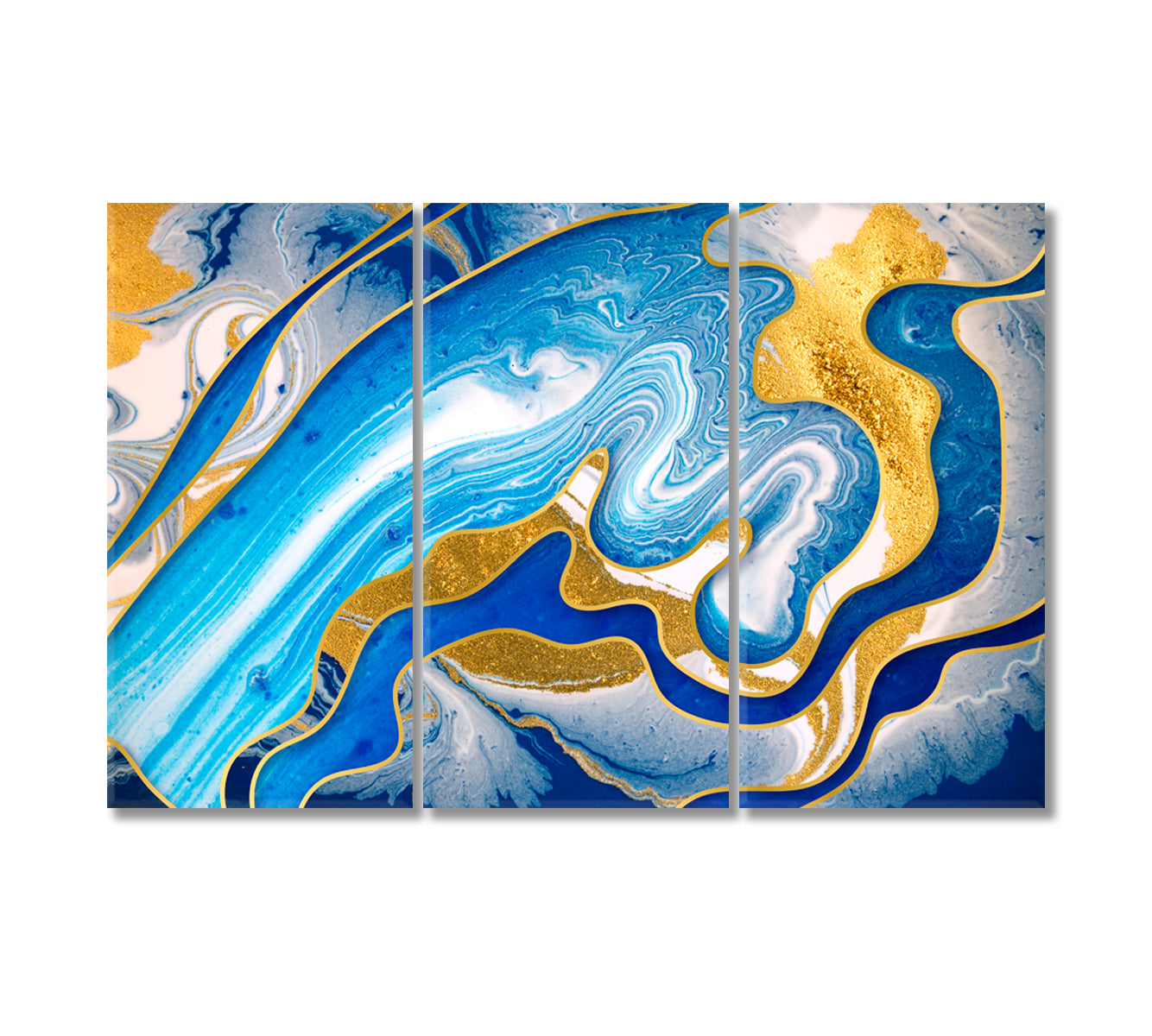 Abstract Modern Blue Yellow Waves Swirls Canvas Print-Canvas Print-CetArt-3 Panels-36x24 inches-CetArt