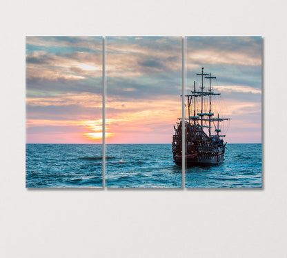 Old Ship in Sea at Sunset Canvas Print-Canvas Print-CetArt-3 Panels-36x24 inches-CetArt