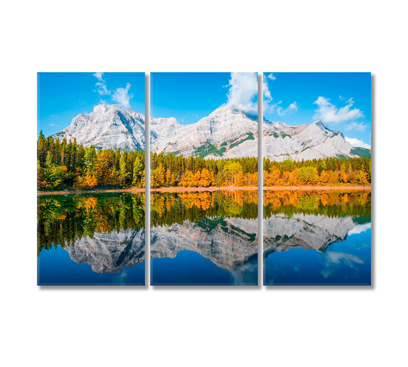 Wedge Pond At Autumn Alberta Canvas Print-Canvas Print-CetArt-3 Panels-36x24 inches-CetArt