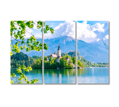 Bled Lake in Sunny Day Slovenia Canvas Print-Canvas Print-CetArt-3 Panels-36x24 inches-CetArt