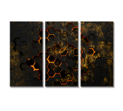 Abstract Black Neon Hexagons Canvas Print-Canvas Print-CetArt-3 Panels-36x24 inches-CetArt