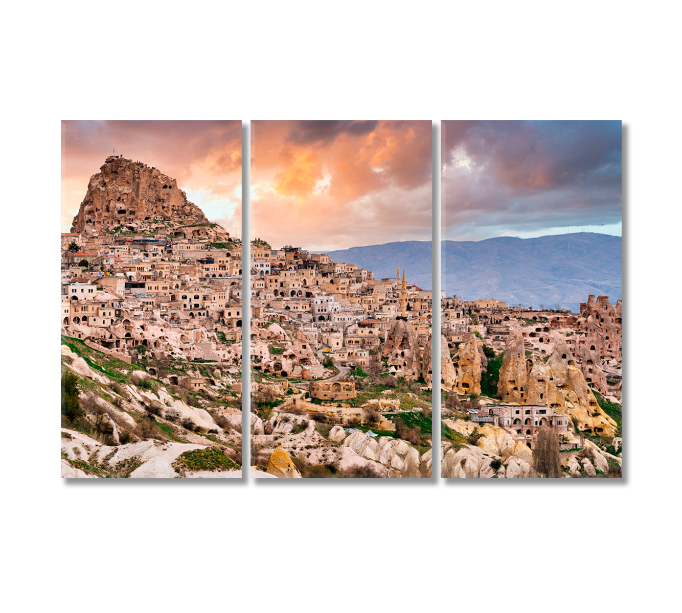 Uchisar Castle and Town Cappadocia Turkey Canvas Print-Canvas Print-CetArt-3 Panels-36x24 inches-CetArt