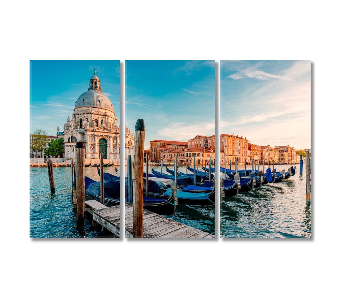 Gondolas and Santa Maria Della Salute Church Venice Italy Canvas Print-Canvas Print-CetArt-3 Panels-36x24 inches-CetArt