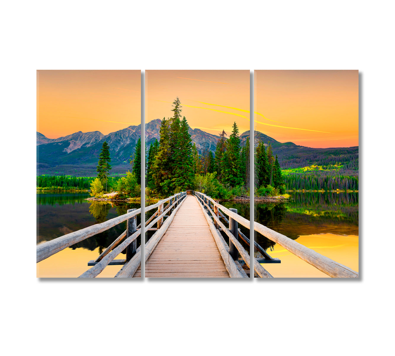 Pyramid Lake in Jasper National Park Alberta Canada Canvas Print-Canvas Print-CetArt-3 Panels-36x24 inches-CetArt
