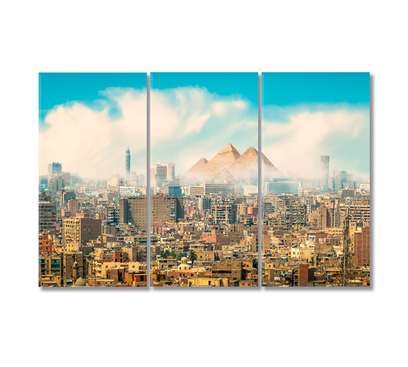 Cairo City with Pyramid Egypt Canvas Print-Canvas Print-CetArt-3 Panels-36x24 inches-CetArt