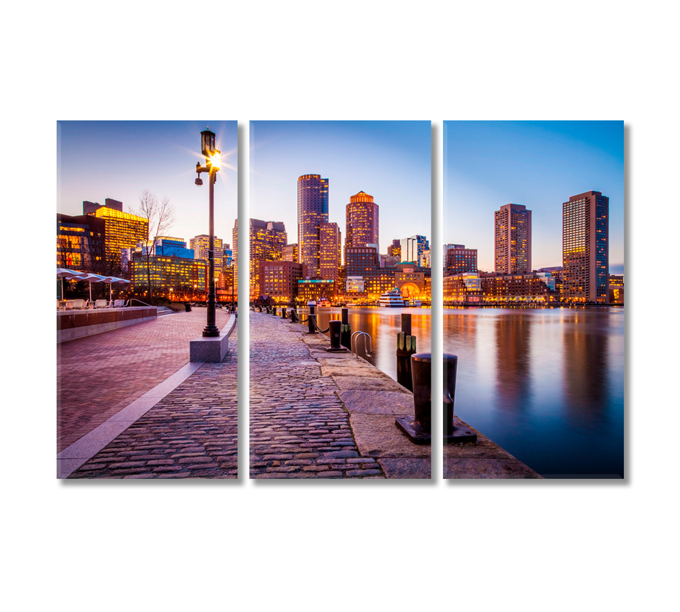 Boston Harbor in Massachusetts USA at Night Canvas Print-Canvas Print-CetArt-3 Panels-36x24 inches-CetArt