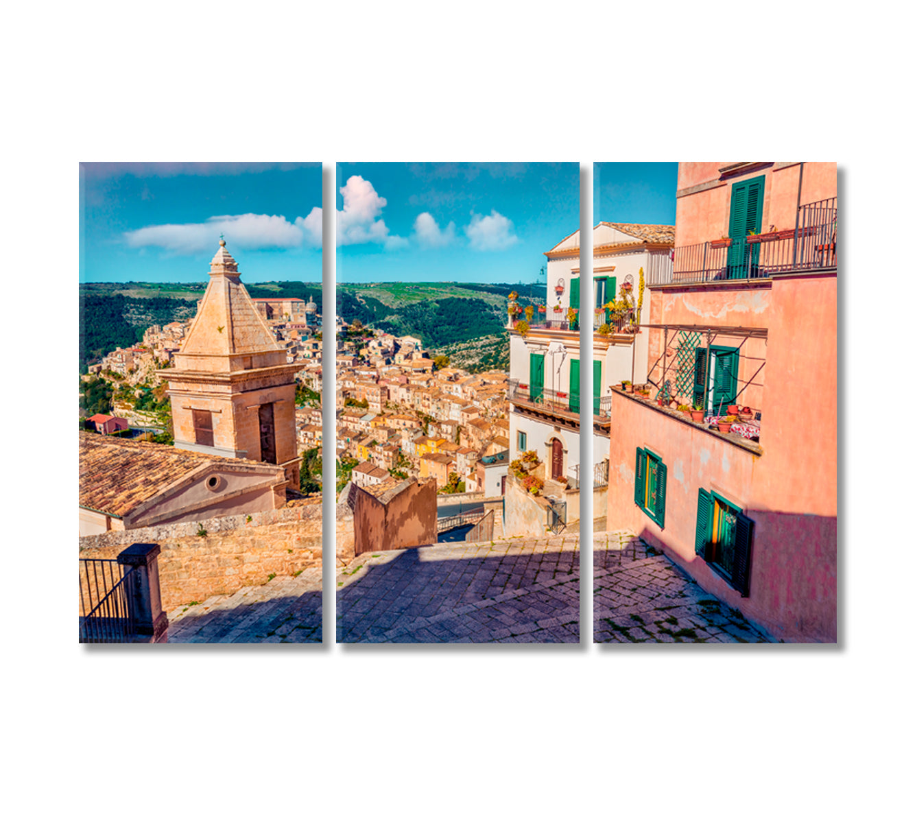 Ragusa Town with Church of St Mary Sicily Italy Canvas Print-Canvas Print-CetArt-3 Panels-36x24 inches-CetArt