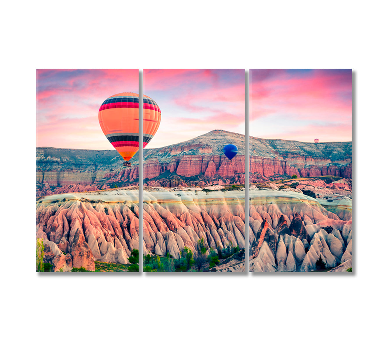 Air Balloons and Valley of Red Roses Cappadocia Canvas Print-Canvas Print-CetArt-3 Panels-36x24 inches-CetArt