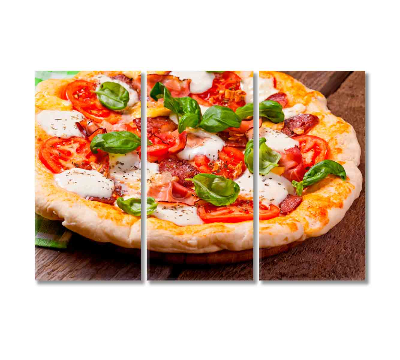 Pizza with Salami and Tomato Canvas Print-Canvas Print-CetArt-3 Panels-36x24 inches-CetArt