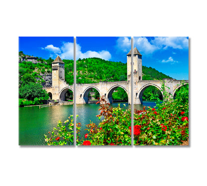 Cahors Valentre Bridge Pilgrims Road to Santiago Canvas Print-CetArt-3 Panels-36x24 inches-CetArt