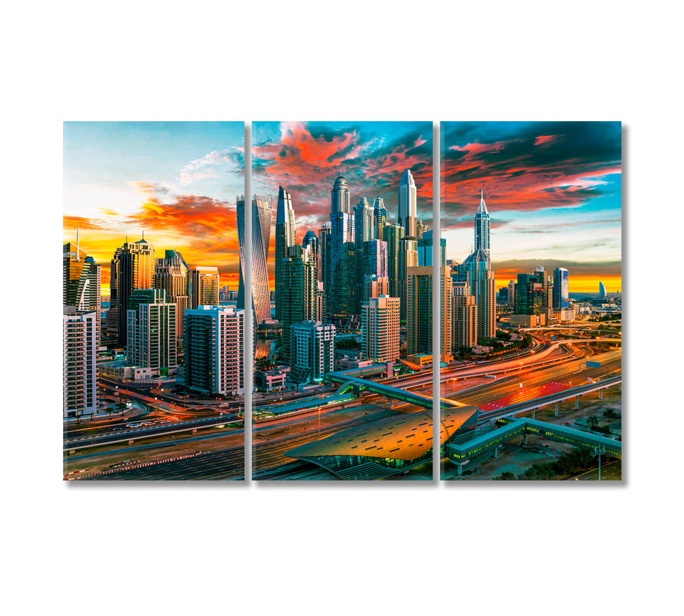 Dubai Marina Cityscape United Arab Emirates Canvas Print-Canvas Print-CetArt-3 Panels-36x24 inches-CetArt