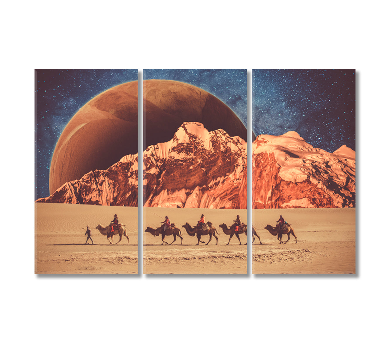 Fantasy Desert in Universe with Camels Canvas Print-Canvas Print-CetArt-3 Panels-36x24 inches-CetArt