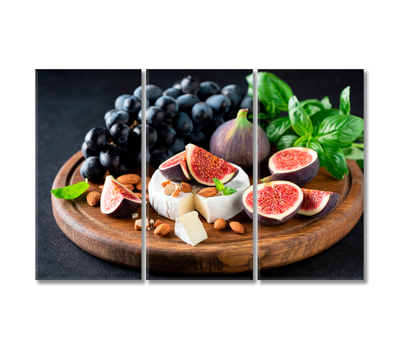 Cheese Board with Camembert Figs Grapes and Nuts Canvas Print-Canvas Print-CetArt-3 Panels-36x24 inches-CetArt