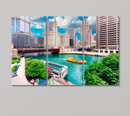 Chicago Downtown at Summer Day USA Canvas Print-Canvas Print-CetArt-3 Panels-36x24 inches-CetArt