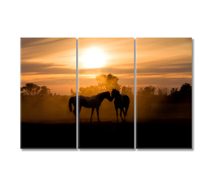 Horses Silhouette at Sunset Canvas Print-Canvas Print-CetArt-3 Panels-36x24 inches-CetArt