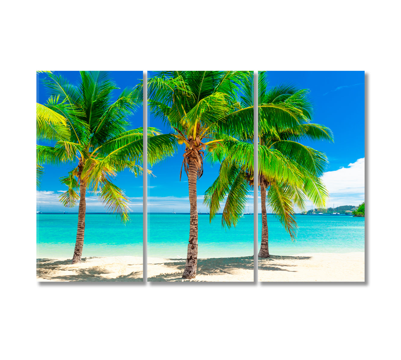 Tropical Beach with Coconut Palm Trees Canvas Print-Canvas Print-CetArt-3 Panels-36x24 inches-CetArt