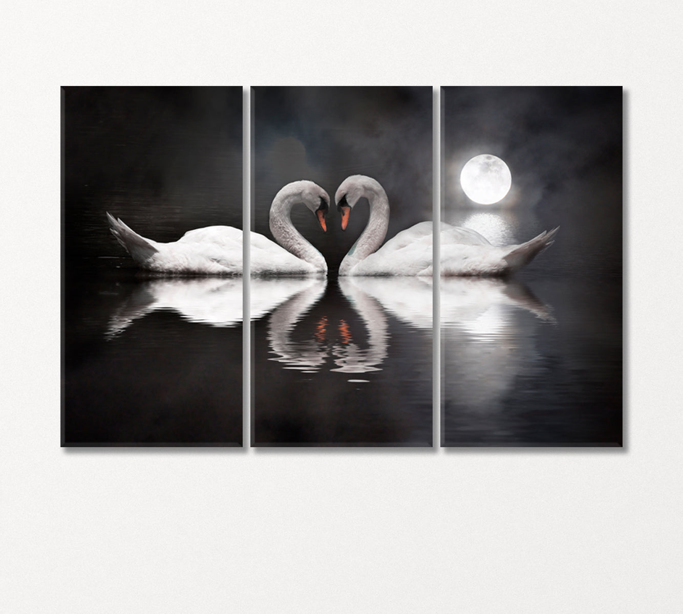 Two White Swans in Shape of Heart Canvas Print-Canvas Print-CetArt-3 Panels-36x24 inches-CetArt