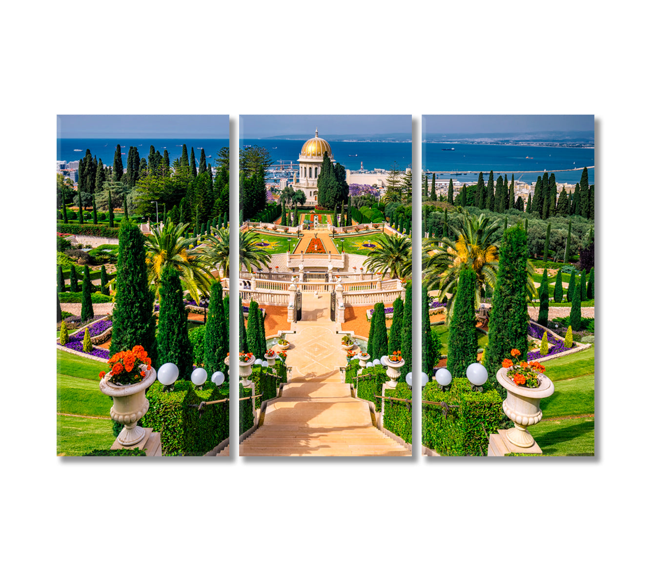 Bahai Gardens in Haifa Israel Canvas Print-Canvas Print-CetArt-3 Panels-36x24 inches-CetArt