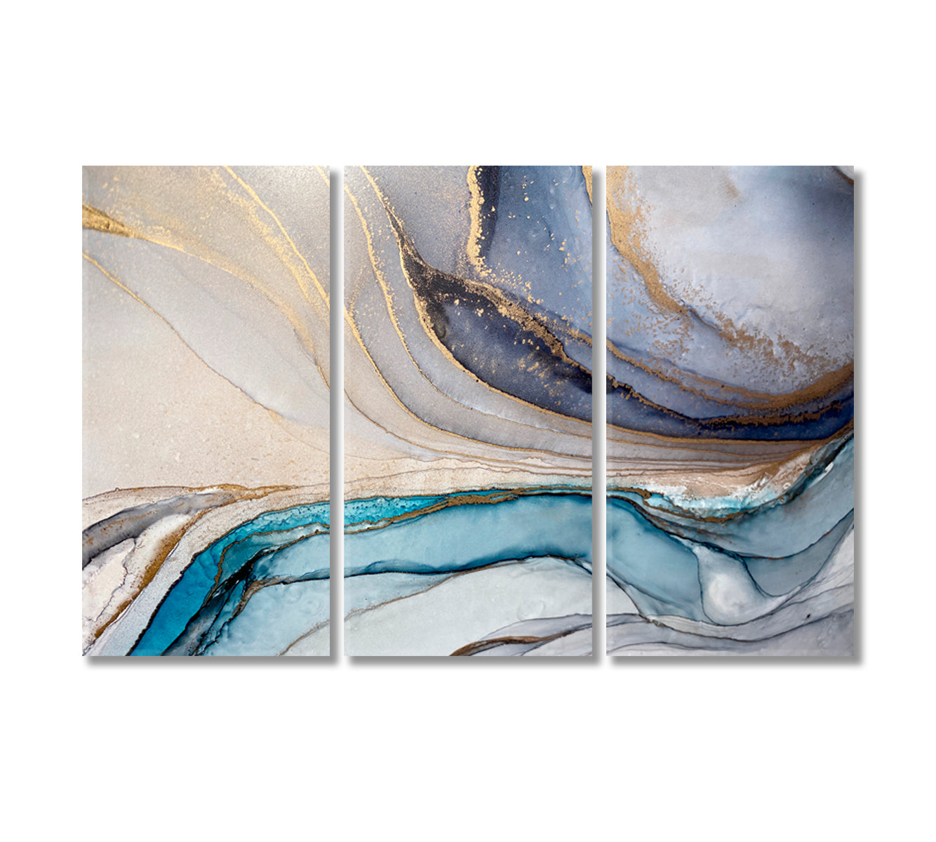 Beautiful Abstract Blue and Grey Liquid Flow Shapes Canvas Print-Canvas Print-CetArt-3 Panels-36x24 inches-CetArt