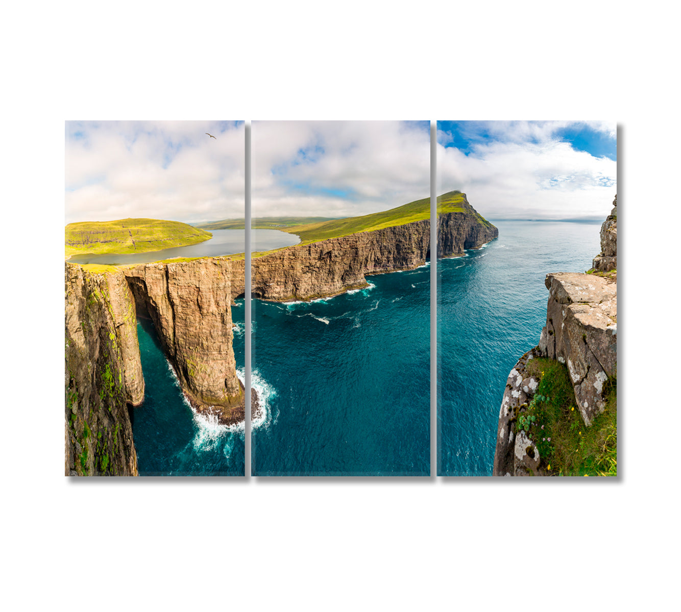 Leitisvatn Or Sorvagsvatn Lake Over the Ocean Faroe Islands Canvas Print-Canvas Print-CetArt-3 Panels-36x24 inches-CetArt