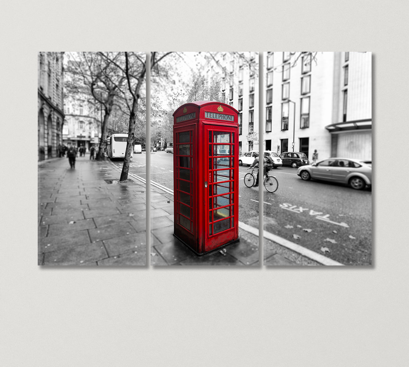 Red Telephone Booth in London UK Canvas Print-Canvas Print-CetArt-3 Panels-36x24 inches-CetArt