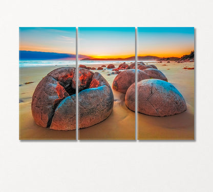 Moeraki Boulders at Koekohe Beach New Zealand Canvas Print-Canvas Print-CetArt-3 Panels-36x24 inches-CetArt