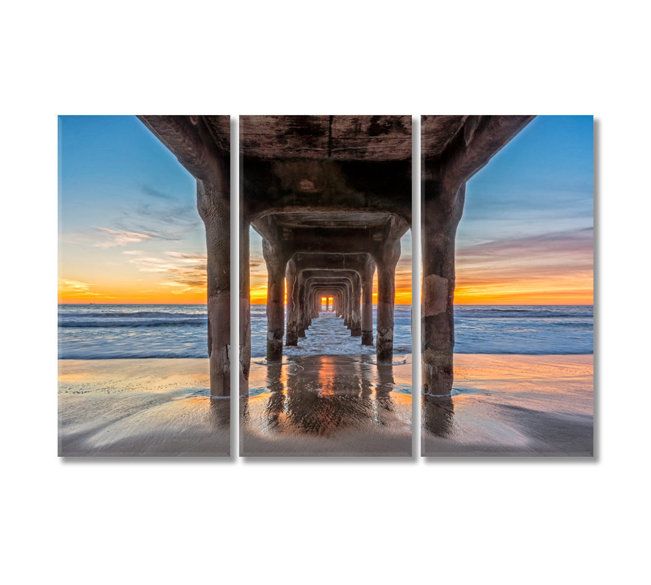 Manhattan Beach Pier at Sunset California Canvas Print-Canvas Print-CetArt-3 Panels-36x24 inches-CetArt